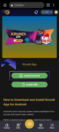 Krundi App Settings Menu